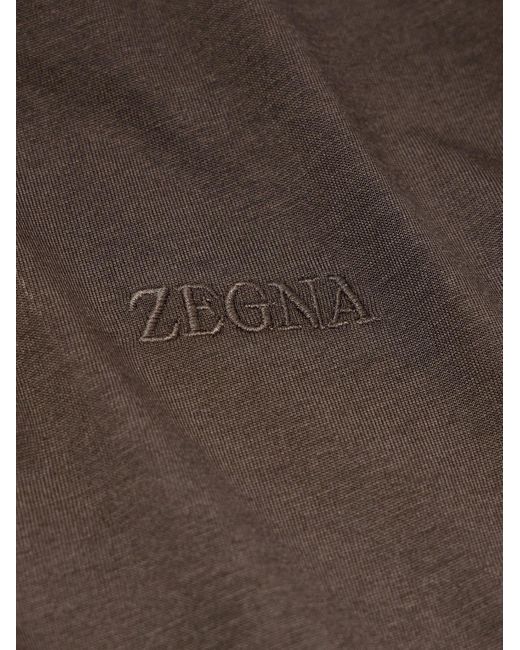 Zegna Brown Logo-Embroidered Cotton-Jersey T-Shirt for men