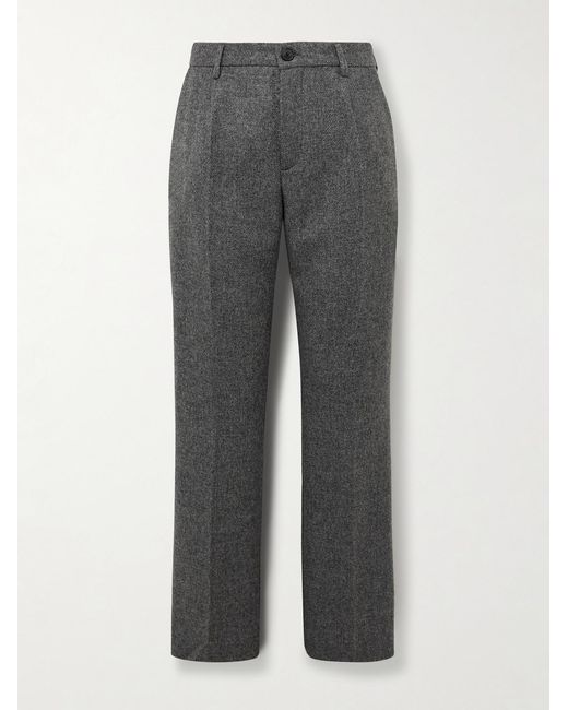 Portuguese Flannel Gray Straight-leg Pleated Wool Suit Trousers for men