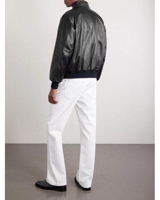A.PRESSE Black Padded Leather Harrington Jacket for men