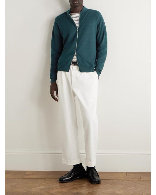 John Smedley Green 16.Singular Merino Wool Zip-Up Cardigan for men
