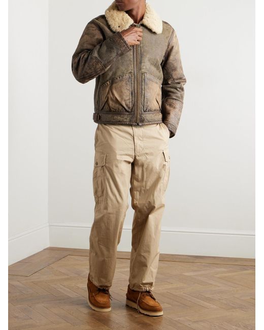 Polo Ralph Lauren Brown Distressed Shearling Bomber Jacket for men