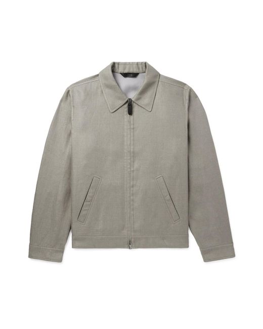 Brioni Gray Linen-Blend Bomber Jacket for men