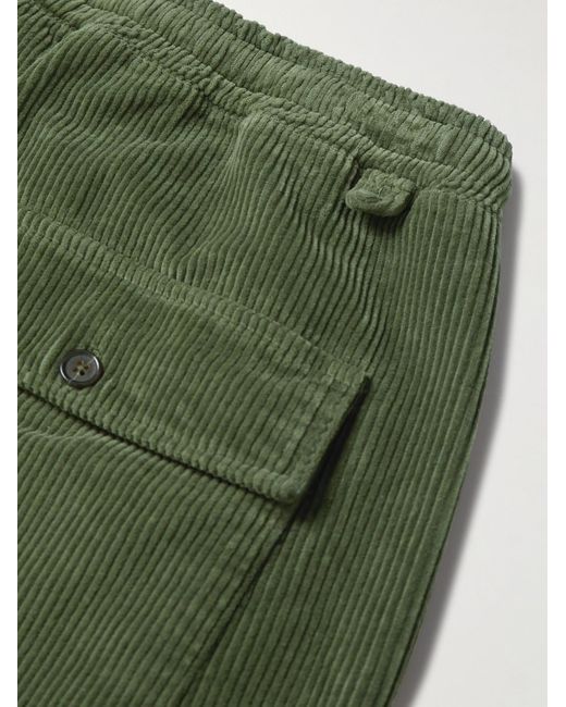 Pantaloni a gamba dritta in velluto a coste di lana con coulisse di Universal Works in Green da Uomo