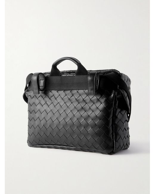 Bottega Veneta Black Intrecciato Leather Messenger Bag for men
