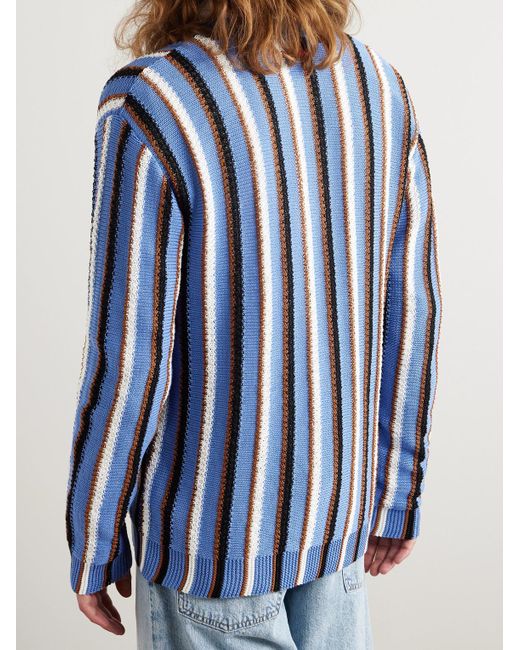 Marni Blue Logo-embroidered Striped Cotton Cardigan for men
