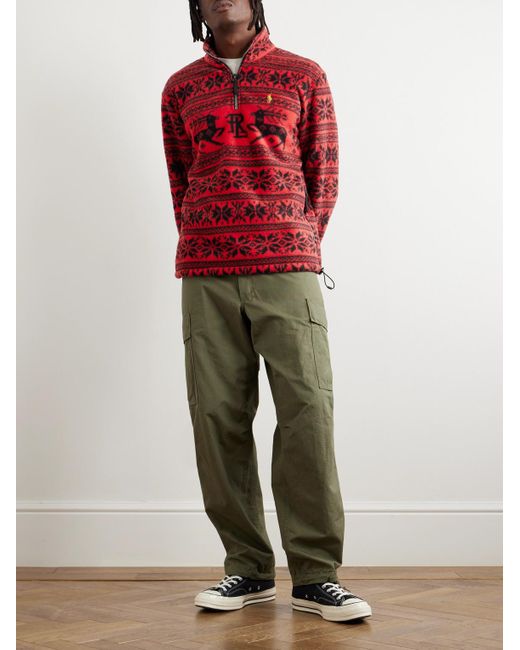 Polo Ralph Lauren Printed Embroidered Recycled-fleece Half-zip Sweatshirt for men
