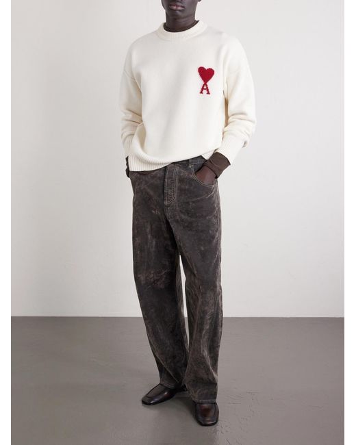 AMI Natural Logo-Intarsia Virgin Wool Sweater for men