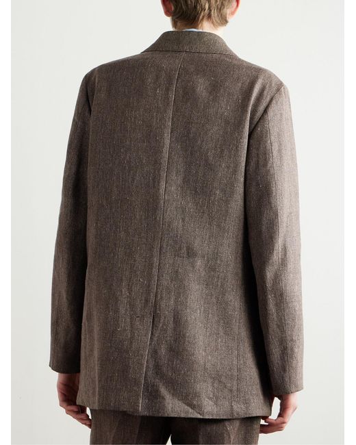 Our Legacy Brown Double-Breasted Linen And Cotton-Blend Blazer for men