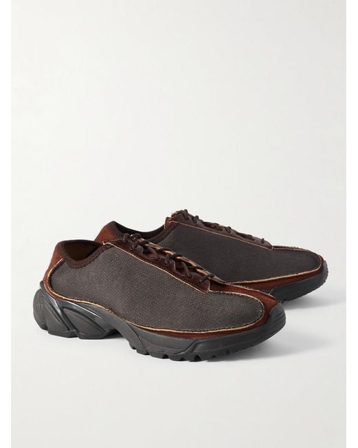 Our Legacy Brown Klove Leather And Suede-Trimmed Canvas Sneakers for men