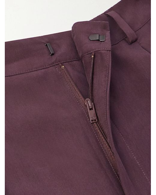 Saint Laurent Purple Tapered Belted Pleated Silk Trousers for men