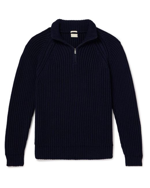 Massimo Alba Blue Dylan Ribbed Cotton Half-zip Sweater for men