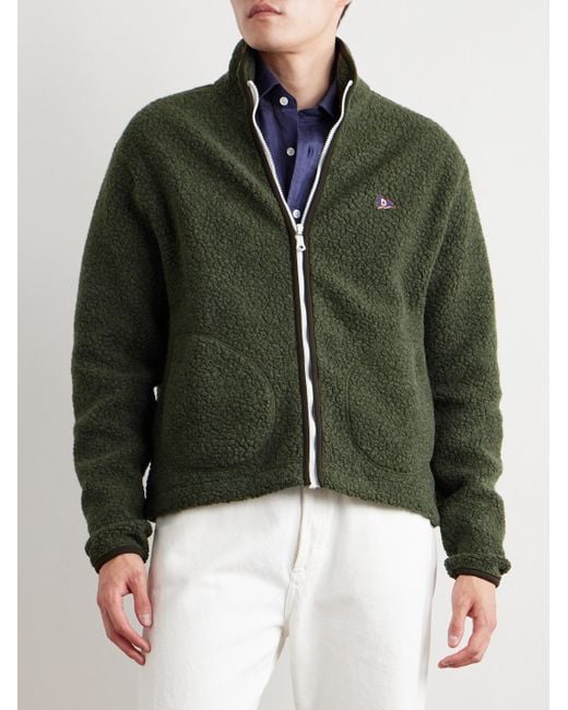 Drake's Green Logo-Embroidered Wool-Blend Bouclé Jacket for men