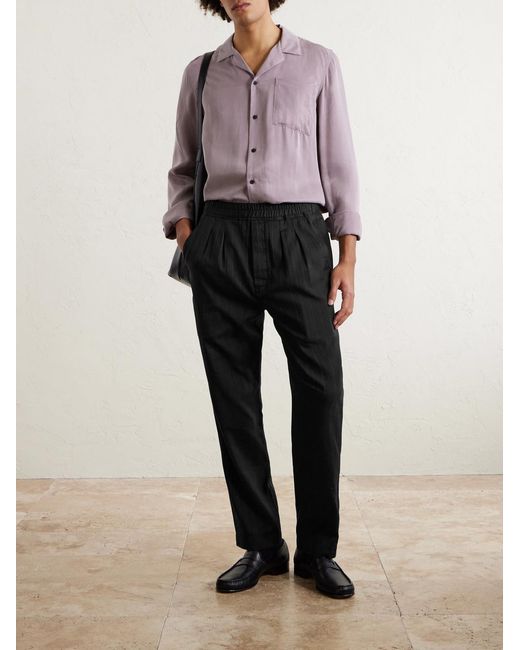 Tom Ford Black Cotton And Silk-Blend Herringbone Trousers for men