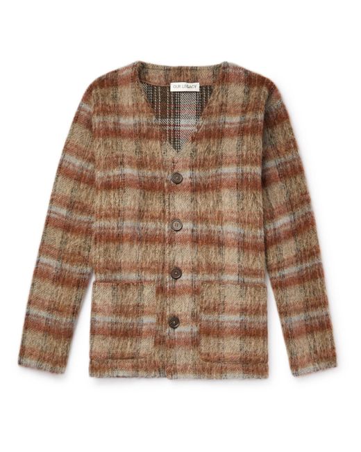 Our Legacy Checked Brushed Jacquardknit Cardigan in Brown for Men Lyst