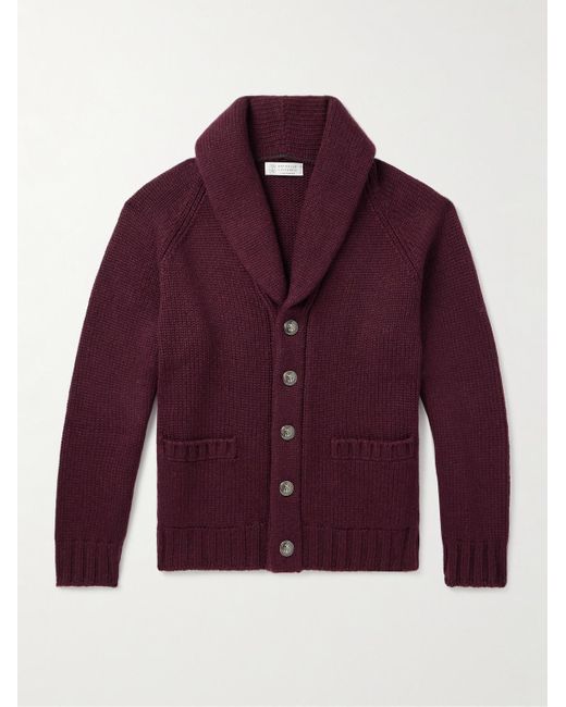 Brunello Cucinelli Purple Shawl-Collar Cashmere Cardigan for men