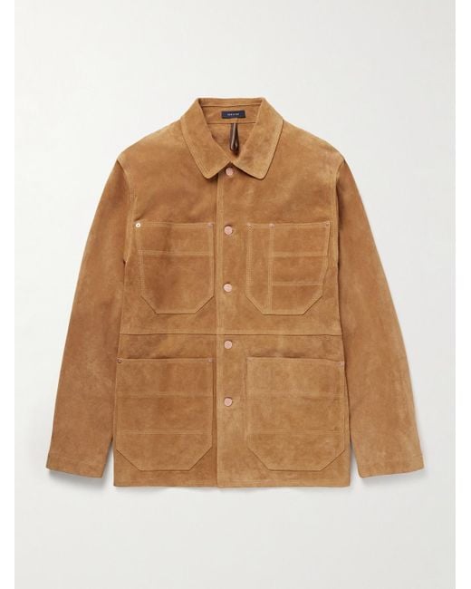 Drake's Brown Welder Suede Chore Jacket for men