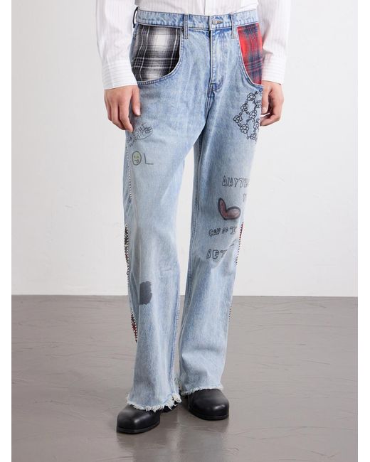 Satoshi Nakamoto Blue Nessa Wide-Leg Printed Embellished Jeans for men
