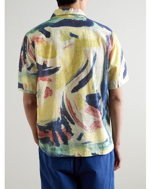 Folk Blue Gabe Printed Linen And Cotton-Blend Shirt for men