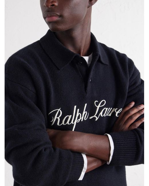 Polo Ralph Lauren Blue Logo-Embroidered Wool And Alpaca-Blend Polo Shirt for men