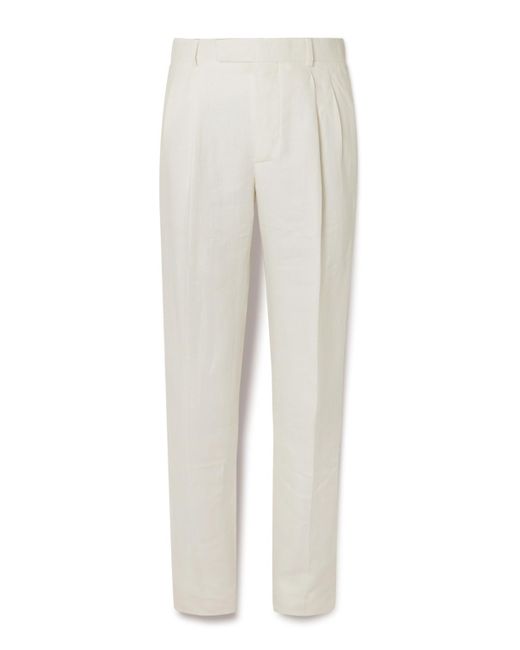 Kingsman White Straight-leg Pleated Linen-twill Trousers for men