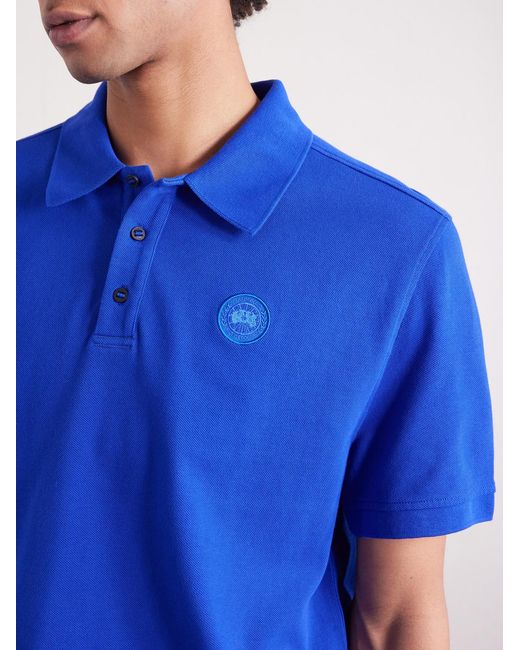 Canada Goose Blue Beckley Logo-Appliquéd Paneled Cotton-Piqué Polo Shirt for men