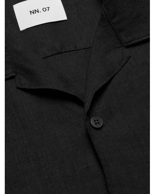 NN07 Black Julio 5708 Camp-Collar Linen Shirt for men