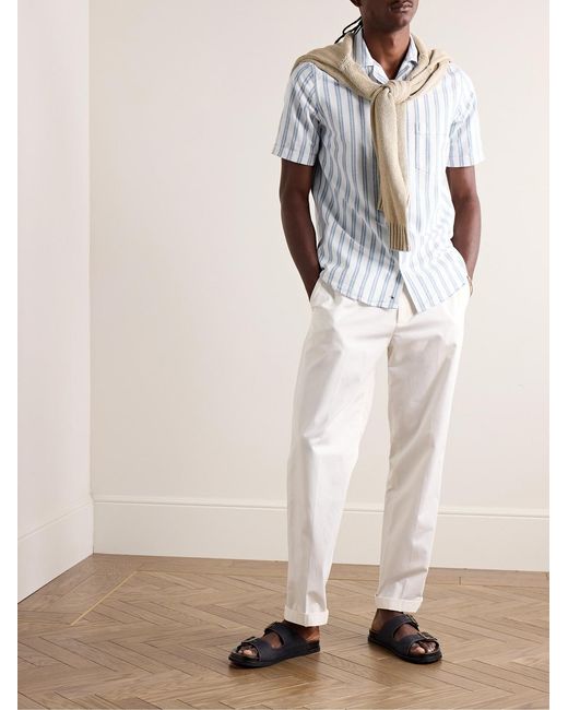 Slowear Blue Glanshirt Camp-Collar Striped Cotton Oxford Shirt for men
