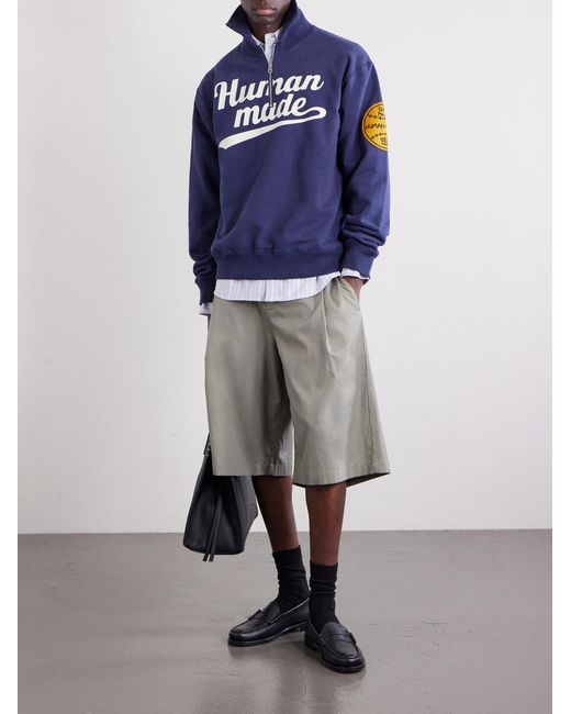 Human Made Blue Logo-Print Cotton-Jersey Zip-Up Sweatshirt for men