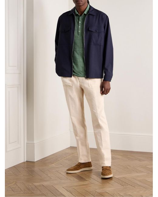 Massimo Alba Green Filicudi Slim-fit Linen Polo Shirt for men