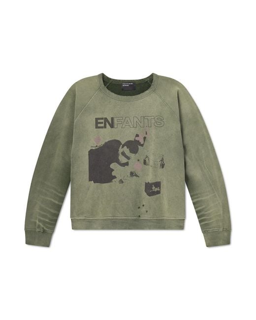 Enfants Riches Deprimes Green My Death My Life Logo-Print Distressed Cotton-Jersey Sweatshirt for men