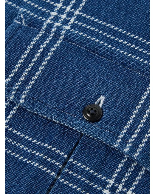 Club Monaco Blue Button-down Collar Checked Indigo-dyed Cotton Shirt Jacket for men