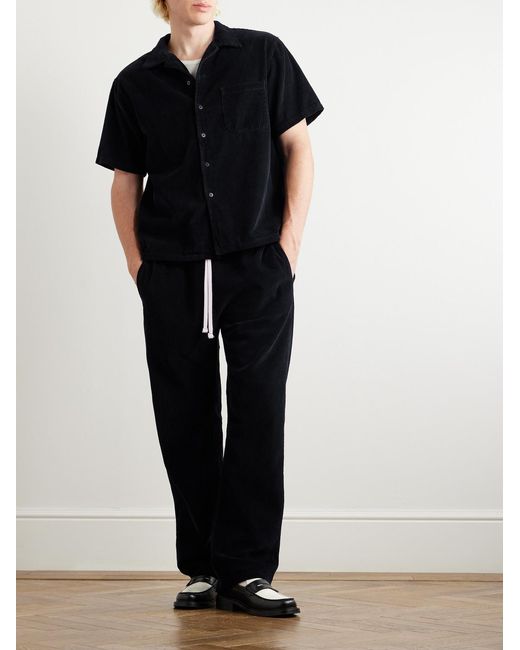 Les Tien Black Camp-Collar Garment-Dyed Cotton-Corduroy Shirt for men