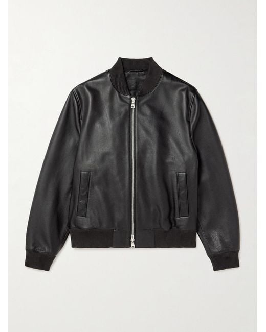 Mr P. Black Full-Grain Leather Bomber Jacket for men