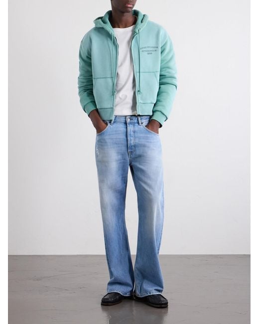 Acne Blue Feida Cropped Logo-Print Cotton-Jersey Zip-Up Hoodie for men
