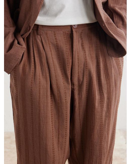 Kardo Brown Antonio Straight-Leg Striped Cotton-Canvas Trousers for men