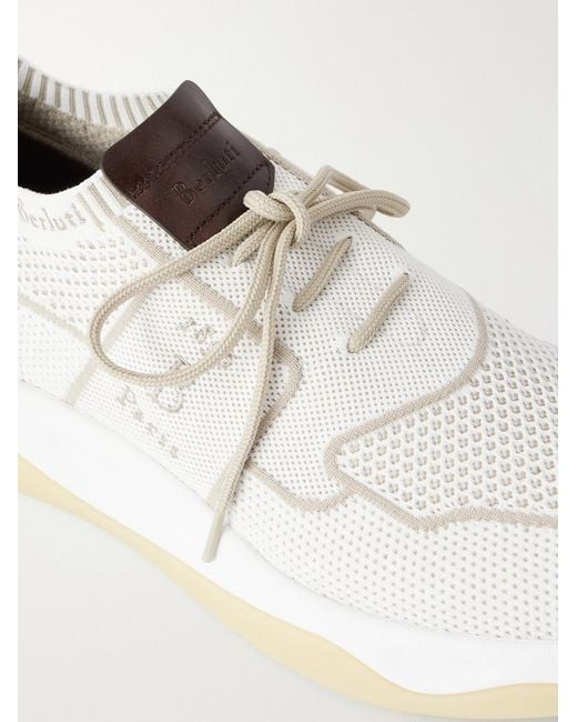 Berluti White Shadow Leather-Trimmed Stretch-Knit Sneakers for men