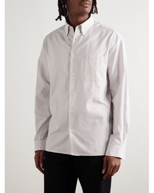 A.P.C. White Mateo Button-Down Collar Pinstriped Organic Cotton Shirt for men