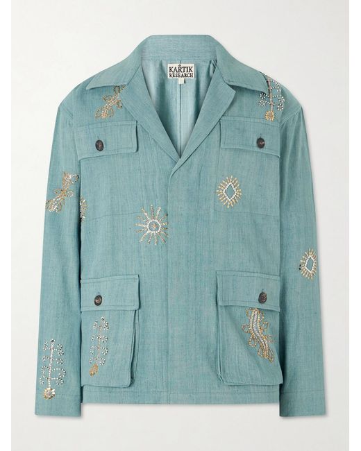 Kartik Research Blue Safari Embroidered Cotton Jacket for men