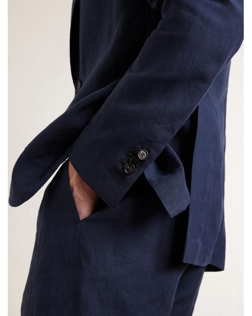 De Petrillo Blue Linen Single-breasted Blazer for men