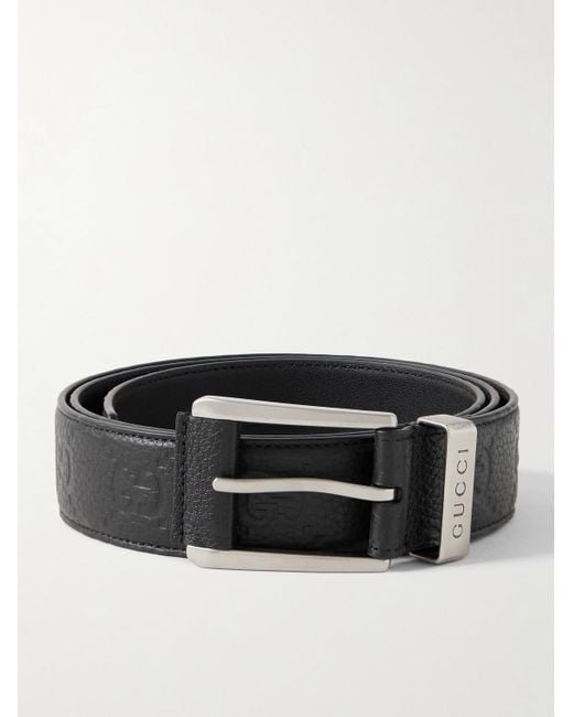 Gucci Black 3Cm Logo-Debossed Full-Grain Leather Belt for men