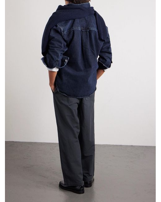 Folk Blue Wide-leg Cotton Trousers for men