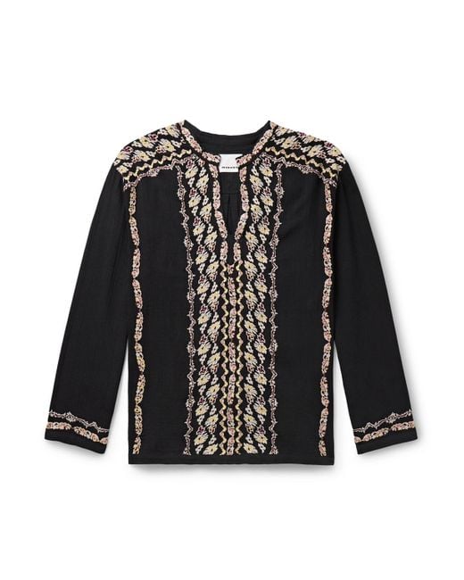 Isabel Marant Black Cikariah Embroidered Cotton-gauze Shirt for men
