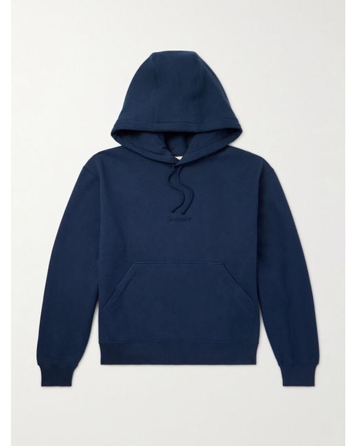 Saint Laurent Blue Logo-Embroidered Cotton-Jersey Hoodie for men