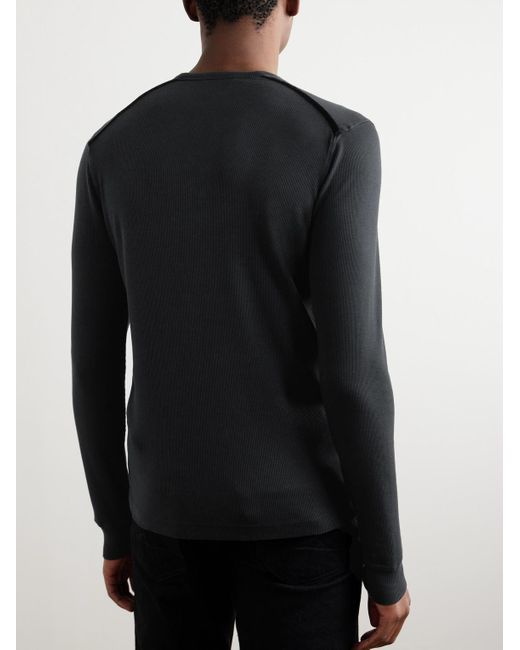 Tom Ford Schmal geschnittenes Henley Shirt aus einer gerippten Stretch-Lyocell-Baumwollmischung in Black für Herren
