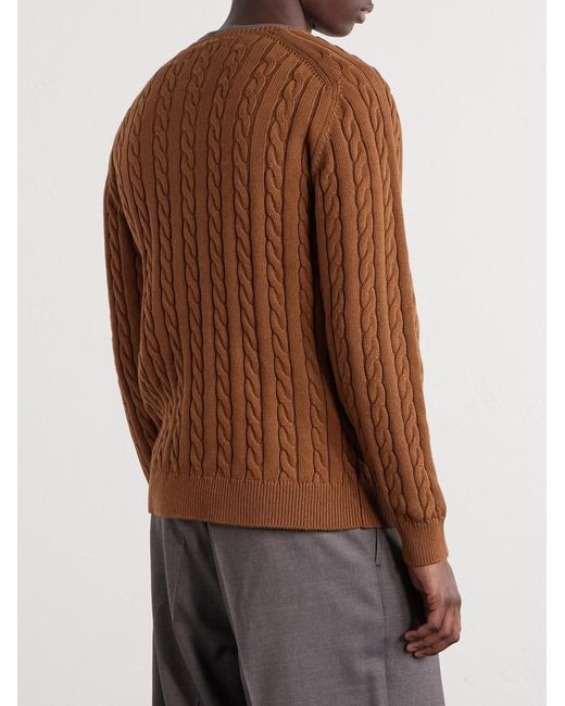 Beams Plus Brown Cable-Knit Cotton Sweater for men