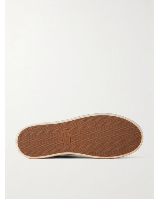Zegna Blue Triple Stitch Leather-Trimmed Suede Slip-On Sneakers for men