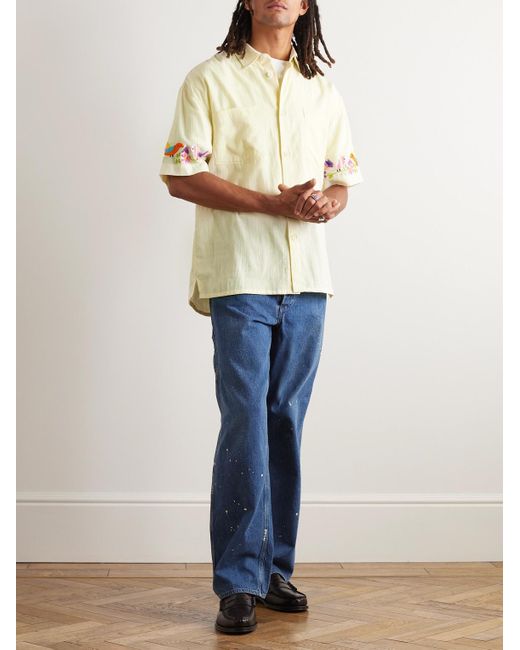 Camicia in misto cotone e lino con ricami Mitchum di YMC in Natural da Uomo