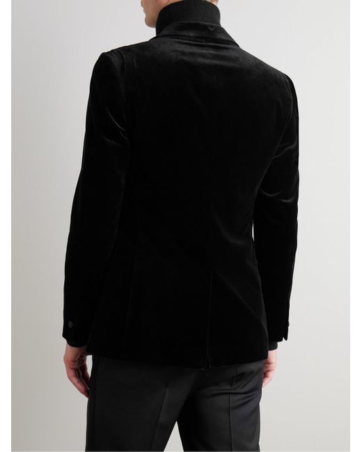 Mr P. Black Slim-Fit Twill-Trimmed Cotton-Velvet Tuxedo Jacket for men