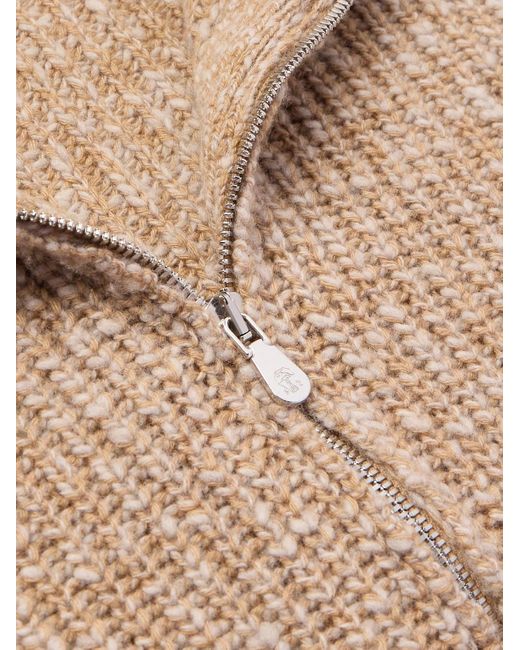 Brunello Cucinelli Cardigan aus einer Woll-Kaschmirmischung in Rippstrick mit Reißverschluss in Natural für Herren
