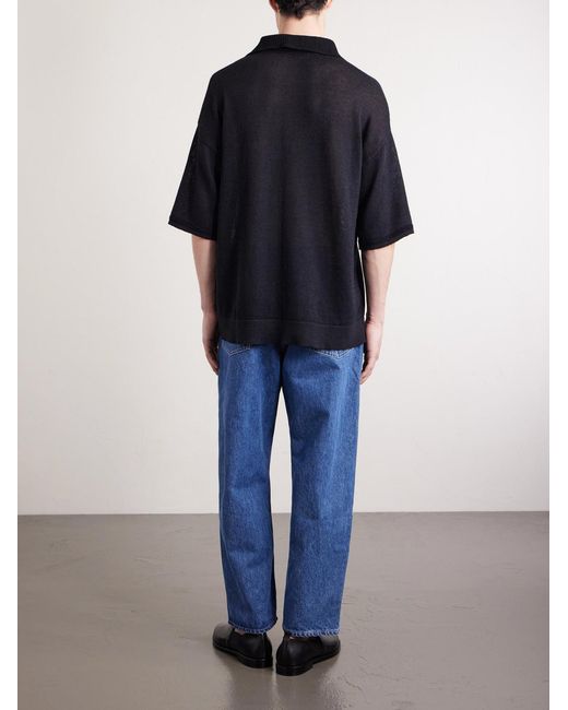 A Kind Of Guise Blue Open-Knit Organic Cotton And Linen-Blend Polo Shirt for men
